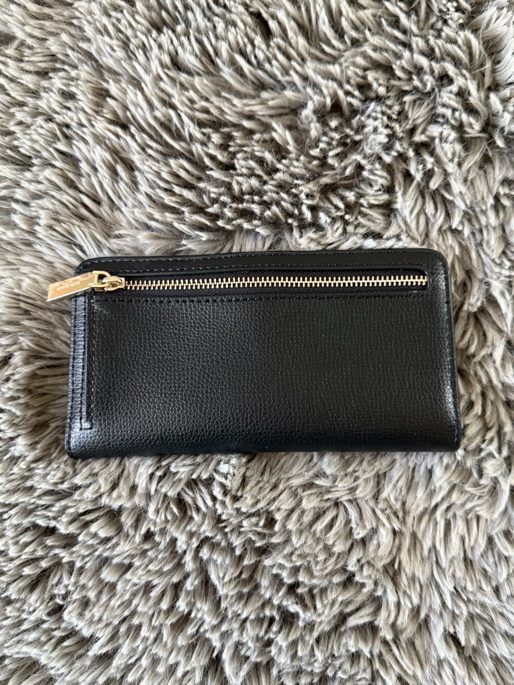 Kate Spade New York Black Leather Zip Around Wallet Spade Lining - Picture 2 of 7